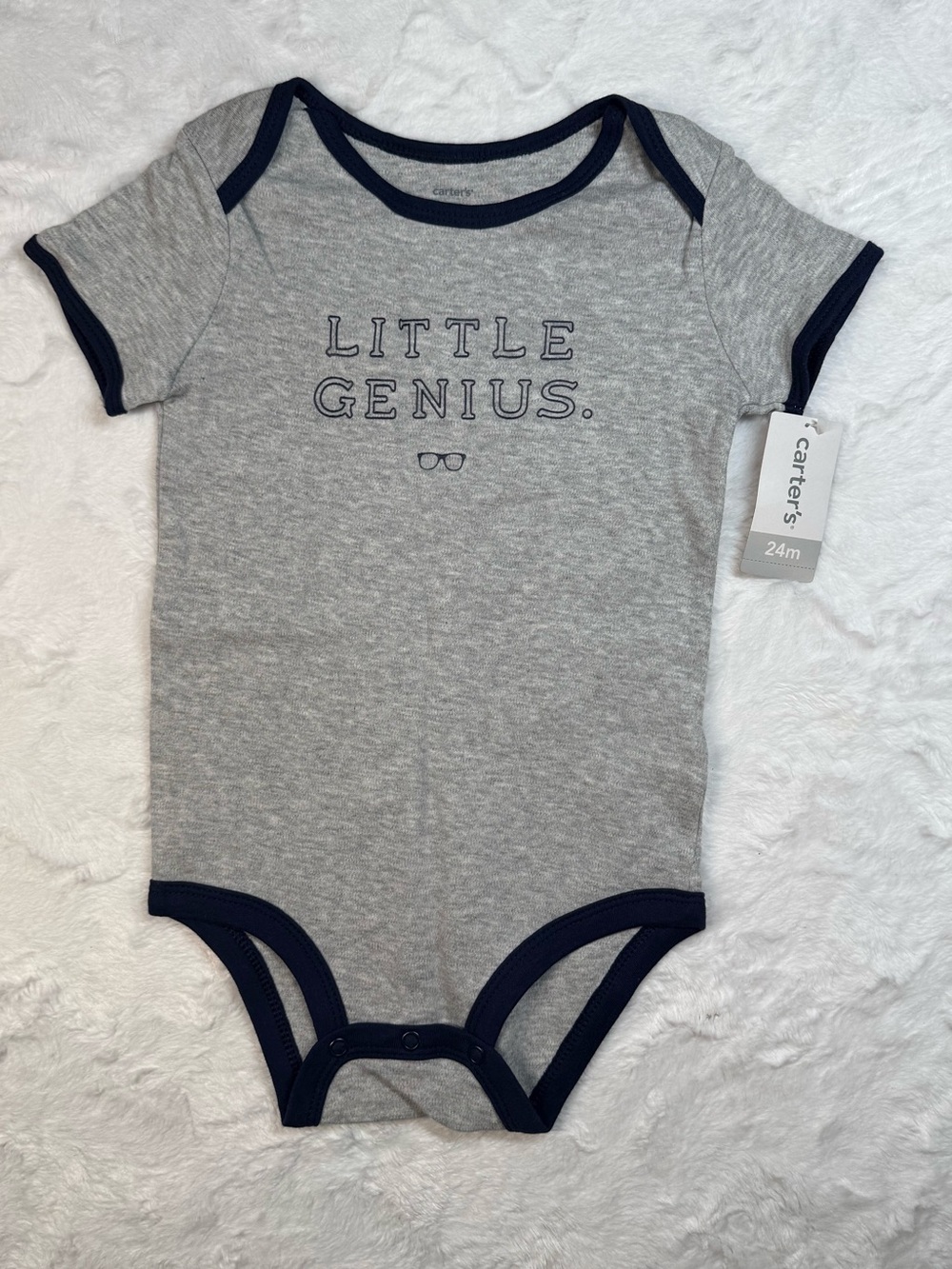 Carter's Heather Gray & Navy 'Little Genius' Short-Sleeve One-Piece